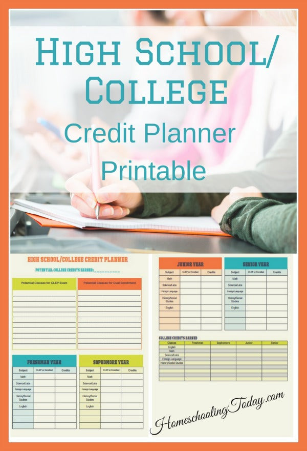 High school/college credit planner printable