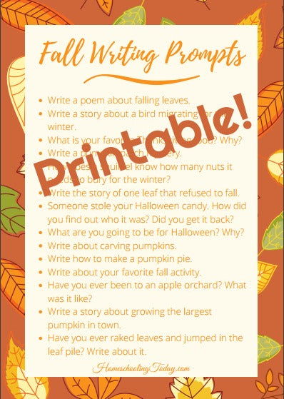 Fall writing prompts printable - Homeschooling Today